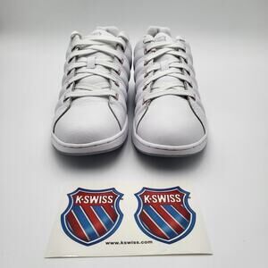 K-Swiss Womens Low White Leather Shoes w/pink gray accents 91005159 Size 8.5 New